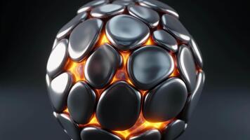 un' riflessivo sfera formato a partire dal fuso metallico cellule irradia caldo mette in risalto, la creazione di un' futuristico High Tech visivo ideale per astratto concetti, Prodotto promo e digitale design progetti. video