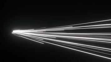 ljus linjär balkar sträcka tvärs över en mörk trogen tomhet, accelererande framåt- med skarp precision till form en strimmor väg av lysande rörelse den där förmedlar fart, riktning video