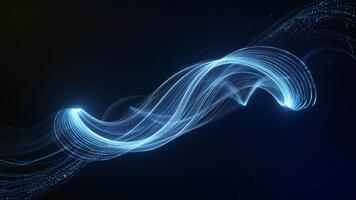 un' liscio luminoso nastro di fluente digitale leggero torsione elegantemente nel buio blu spazio, la creazione di un' futuristico astratto atmosfera adatto per tecnologia immagini, movimento grafica video