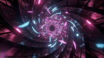 un' a cascata spirale di luminoso frammenti ruota in un' radiante tunnel di vorticoso luce, formatura mutevole strati di vivace movimento quello merge in un' ipnotico astratto nucleo pieno video