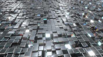 en skimrande yta av skiftande metallisk plattor skapar en dynamisk mosaik- av reflektioner och rörelse, formning ett abstrakt teknologisk miljö var varje geometrisk fragment video