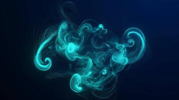 een vloeiende holografische wolk van wervelende lichtgevend energie vormen elegant abstract vormen in constante beweging, creëren een betoverend futuristische atmosfeer geschikt voor digitaal kunst video