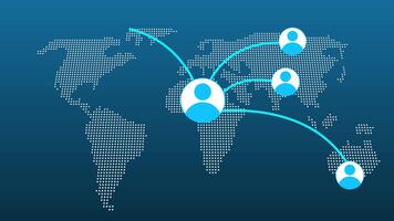 trogen digital nätverk förbindelse med Karta animering isolerat på blå bakgrund video