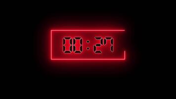 30 seconds countdown stopwatch neon animation isolated on black background video