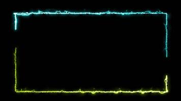Glowing neon rectangle thunder frame screen animation isolated on black background video