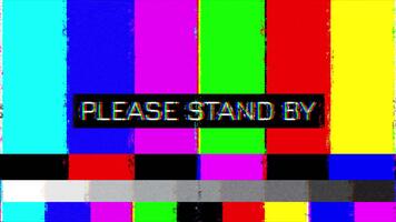 retro TV testa skärm med Färg barer och statisk ljud, snälla du stå förbi meddelande effekt video