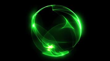 un brillante, brillante esfera de verde matiz, consistente de partículas y energético dinámica ondas, se mueve suavemente mediante espacio. video