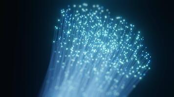 Blue glowing fiber optic cables representing high-speed data internet connection. Technology, communication, network, digital information. Abstract background for modern tech designs. video
