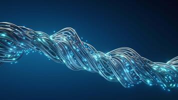 Abstract glowing fiber optic cables blue background. Data transmission, digital communication, high-speed network technology concept. Modern futuristic design, internet connection, information flow. video