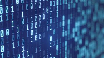 Blue digital binary data flowing on computer screen background. Abstract tech backdrop, programming, coding, big data, cybersecurity, blockchain concept. Modern, futuristic, network, information. video