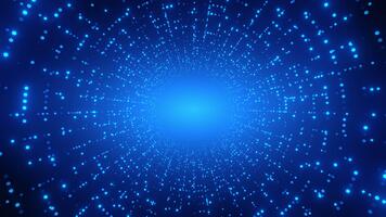 Abstract blue digital light tunnel background, glowing particles. Represents data flow, network connections, futuristic technology, cyber space, big data. Ideal tech, AI, internet, science themes. video