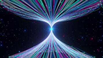 Vibrant abstract data flow, neural network, big data processing, artificial intelligence. Dynamic lines, glowing particles symbolize modern technology, machine learning, communication, innovation. video