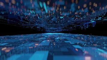 Futuristic digital data network background. Glowing blue, orange lines, dots, abstract geometric shapes. Represents technology, AI, big data, innovation, connectivity. video