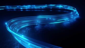 Dynamic blue fiber optic light trails. High-speed data transmission, global digital network, internet communication technology. Abstract background for modern tech themes. video
