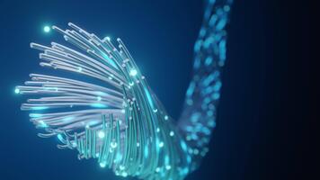 fiber optisk kablar överföring data, lysande blå ljus. hög hastighet internet, digital nätverk, modern kommunikation teknologi. abstrakt bakgrund, global förbindelse, framtida information överföra video