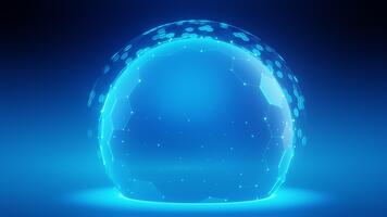 lysande blå digital skydda, hexagonal rutnät. cyber säkerhet, data skydd, nätverk säkerhet, sjukvård, försäkring begrepp. trogen abstrakt teknologi bakgrund för säkra information. video