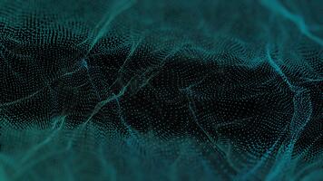 Abstract technology distortion wave background. Blue digital particles forming dynamic flowing network data pattern. Futuristic, science, connectivity, communication themes. Ideal for tech, internet video