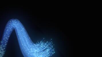 Blue glowing fiber optics bundle transmitting data dark background. High-speed internet, digital communication, global network concept. Technology, information flow, futuristic abstract. video