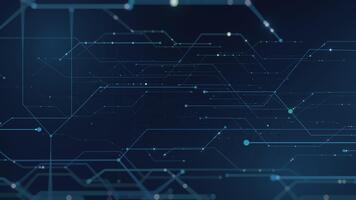 Abstract dark blue circuit board background, glowing lines, moving electrons. Represents technology, cyber security, data flow, futuristic digital network. Ideal for tech, AI, innovation themes. video