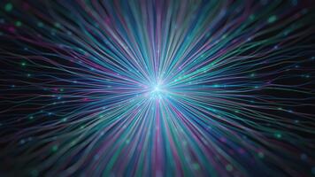 Abstract neural network concept background. Glowing data lines, bright central light. Represents AI, machine learning, big data, digital technology, connectivity, computing. Modern tech design. video