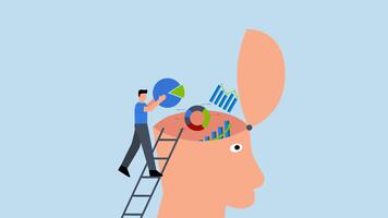 data forskare - data forskare, 4k animering affärsman sätta Graf diagram Rapportera på mänsklig huvud hjärna. video