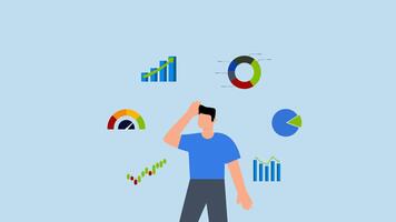 empresario financiero datos análisis - empresario financiero datos análisis, 4k animación empresario pensando con datos gráfico y grafico. video