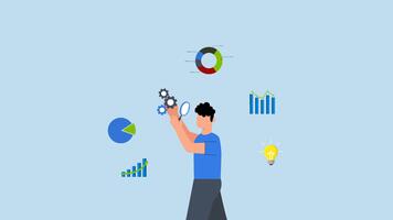 Data analysis chart and report, 4k animation of businessman analyze data with magnifying glass video