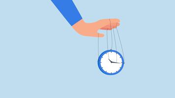 Control time, 4k animation of entrepreneur manipulates time using a clock puppet video
