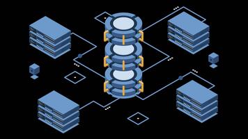 isométrico nuvem base de dados animação. base de dados com nuvem servidor. nuvem armazenar. dados transmissão tecnologia. isométrico tecnologia. transparente fundo com alfa canal, video