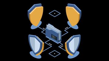 isometrisk mapp med skydda animation. data skydd. mapp säkerhet. säker dokument och mapp. isometrisk teknologi. transparent bakgrund med alfa kanal video