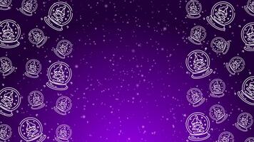 scarabocchio neve globo schema modello con particelle adornare un' luminosa viola ripetendo sfondo. video
