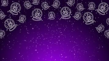 animato scarabocchio neve globo schema senza soluzione di continuità modello con particelle adornare un' luminosa viola ripetendo sfondo. video