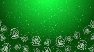 animato scarabocchio neve globo modello con particelle adornare un' luminosa verde ripetendo sfondo. video