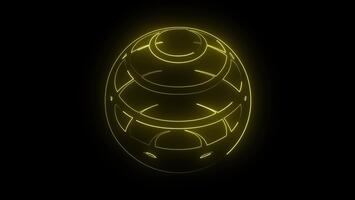 gul neon abstrakt klot med geometrisk mönster artefakt video