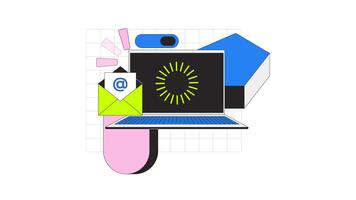 e-mail en bezig met laden oplichter Aan laptop 2d onboarding ui animatie. e-mail envelop met web elementen. nieuwsbrief notitieboekje technologie geanimeerd tekenfilm vlak concept, app intro 4k geïsoleerd Aan wit video