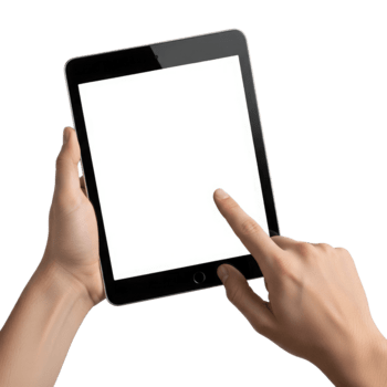 isolerat person använder sig av en pekskärm läsplatta pc för samspel, skära ut, klippning väg, isolerat på en transparent bakgrund. png