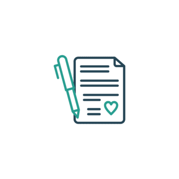 A document with lines of text and a heart icon with a pen on the side in a minimalist style png