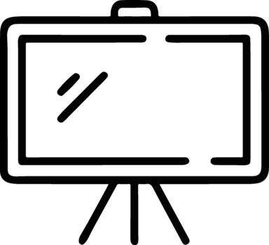 Line art drawing of a whiteboard on a tripod easel, simple and clean design vector