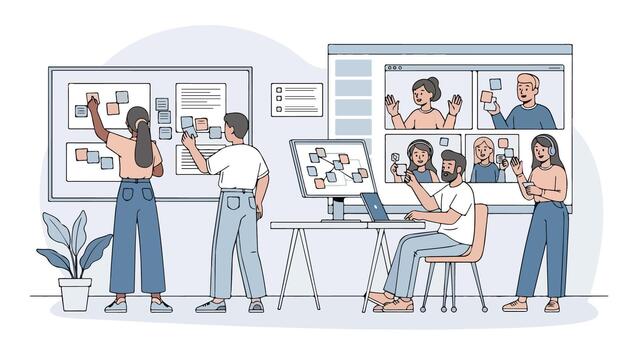 Team Collaboration and Remote Work with Digital Tools and Agile Methodologies vector