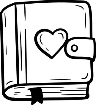 Hand-drawn sketch of a closed book with heart design vector