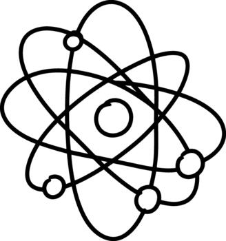 Atomic structure line icon depicting electrons orbiting nucleus vector