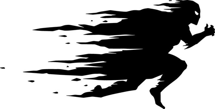 silueta de un dinámica superhéroe figura en movimiento con resumen elementos vector