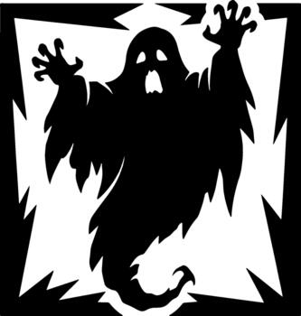 Silhouette of a Ghostly Figure with Raised Hands in Abstract Frame vector