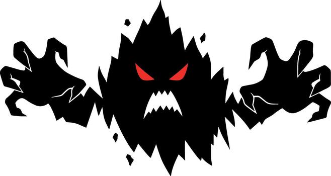 Aggressive black monster silhouette with red eyes and sharp claws vector