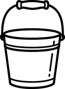 Simple black and white line drawing of a bucket with handle vector