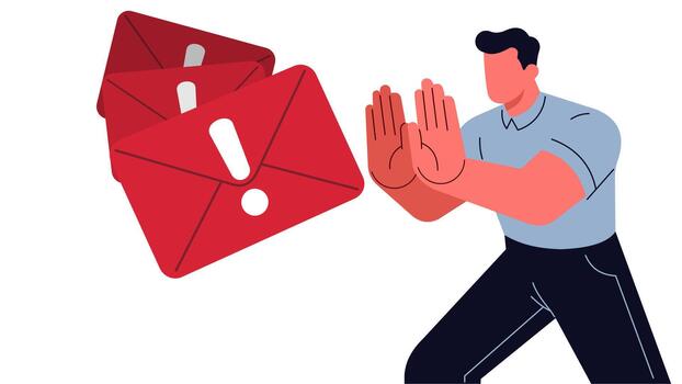 Man Blocking Spam Emails Cybersecurity Warning Illustration vector