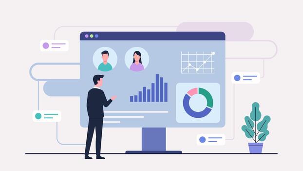 Analyst Reviewing User Behavior Data vector