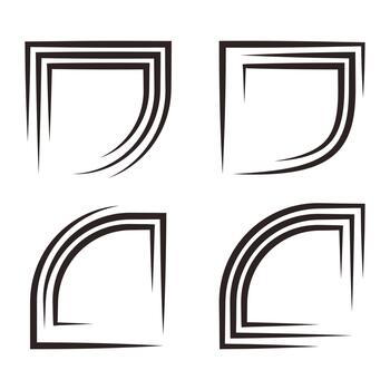 Four abstract black corner frames with rounded edges set, design with three stroke lines. vector