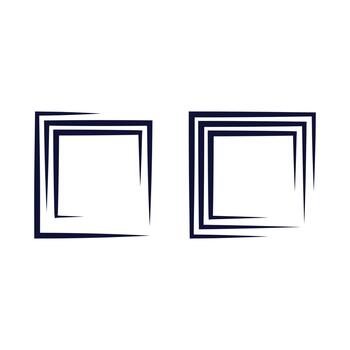 Two abstract dark blue square frames with a distressed brushstroke effect, modern border design with three stroke lines. vector