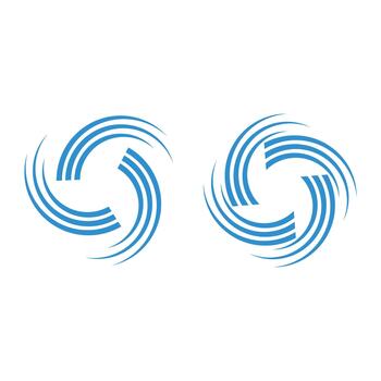 Two abstract blue swirl spinner twister wheel logos set, dynamic and modern design with three stroke lines. vector